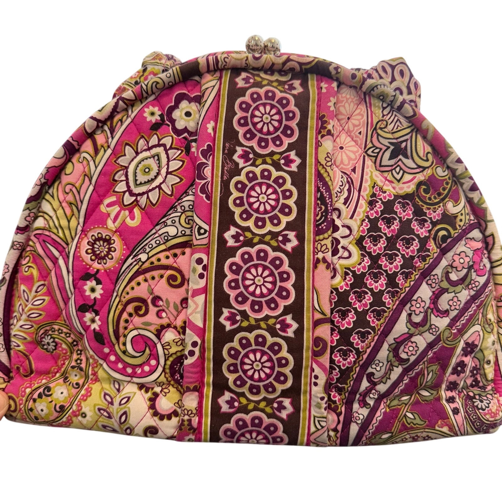 Vera Bradley Eloise Kiss Lock Frame Satchel Purse Pink Purple Paisley Quilted